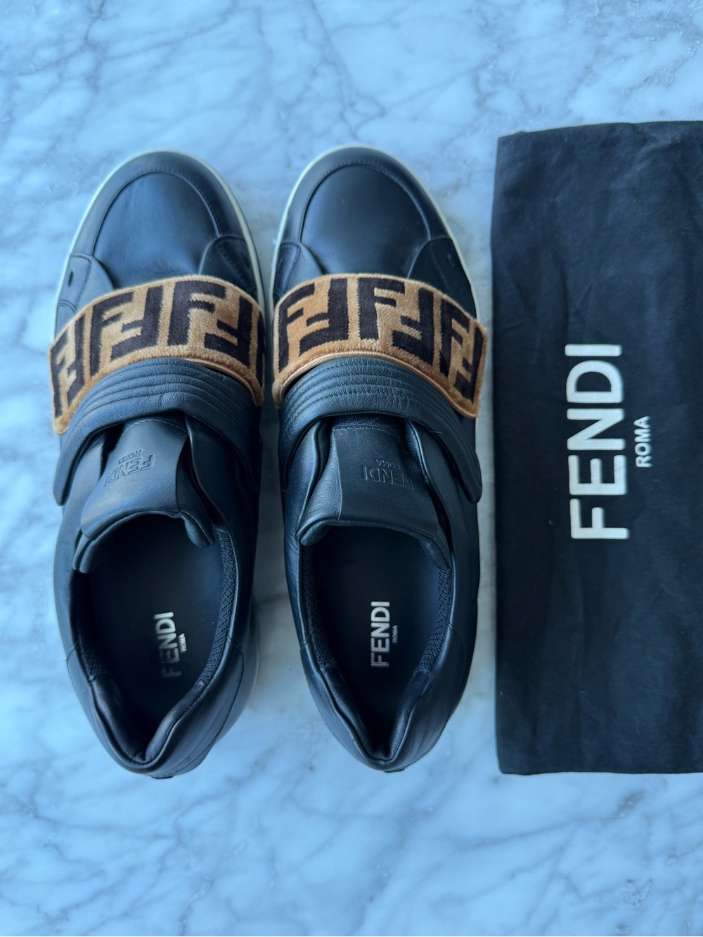 Fendi - Men’s Black Leather Sneakers - Fendi size 8/US size 9